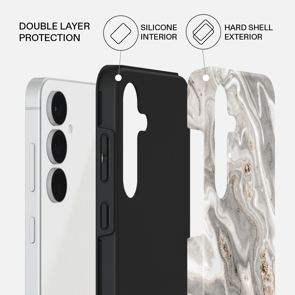 Snowstorm - Grey Marble Samsung Galaxy S25 FE Case - Image 2
